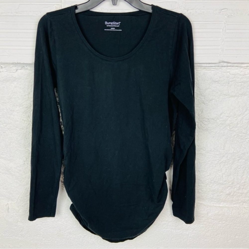 BUMPSTART black cotton stretch long sleeve scoop neck maternity shirt SZ large